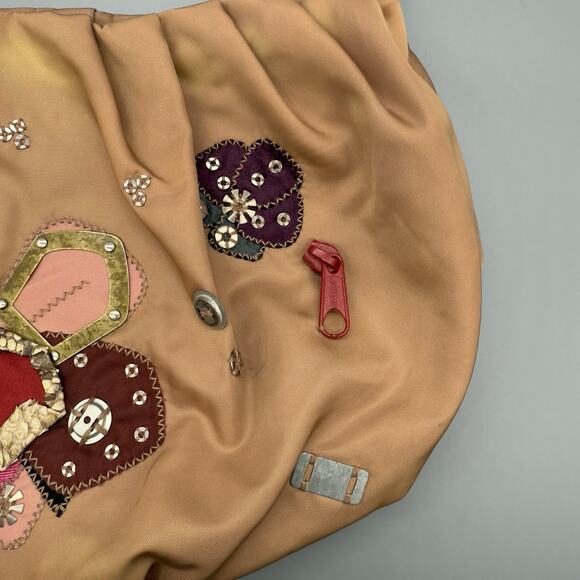 Prada Nylon Floral Applique Shoulder Bag Pink Beige Made in Italy - Picture 4 of 16